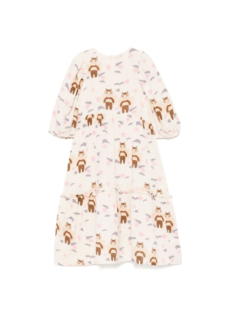 Abito per bambina Mini Rodini bianco con stampa grafica all-over e orlo dritto