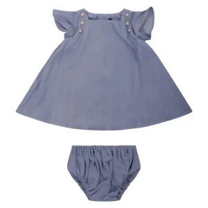 Abito per neonata Balmain Kids denim con bottoni dorati sul davanti