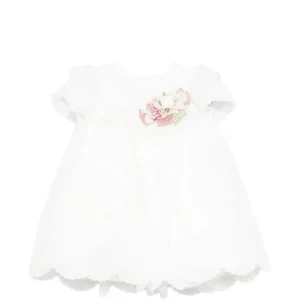 Abito per neonata Colorichiari bianco con ruches e applicazioni floreali