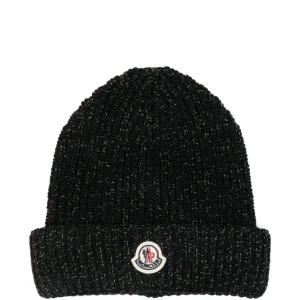 Berretto per bambina Moncler Enfant nero con applicazione con logo