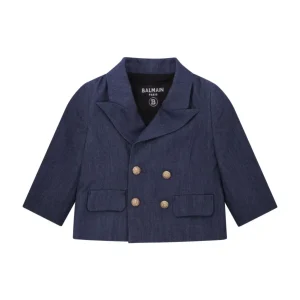 Blazer doppiopetto per neonato Balmain Kids blu con revers classici
