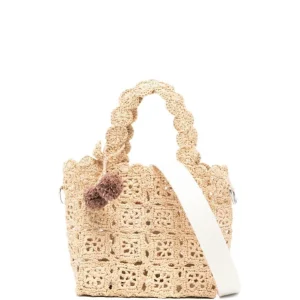 Borsa a spalla per bambina Bonpoint beige con lavorazione all'uncinetto