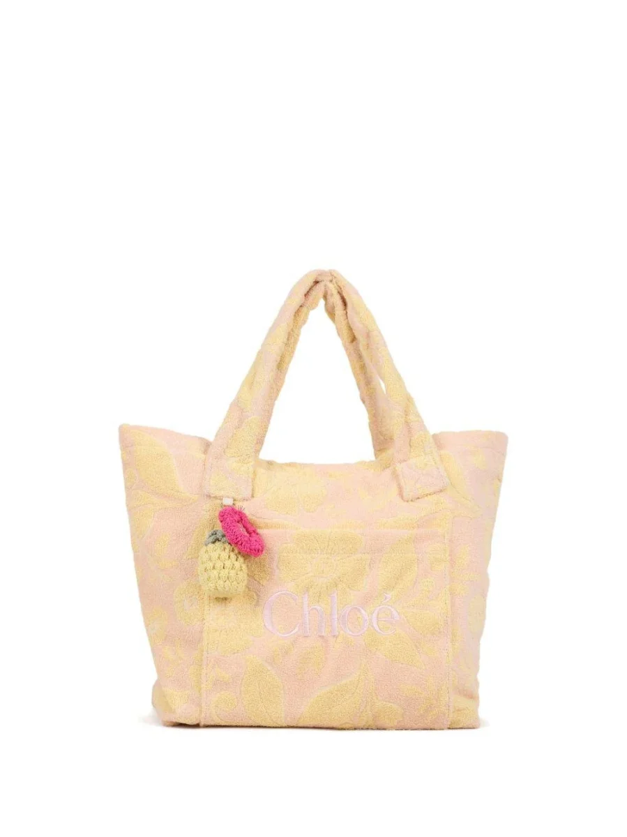 Borsa a spalla per bambina Chloé Kids rosa a fiori con logo