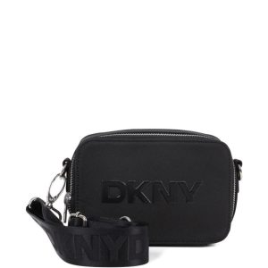 Borsa a spalla per bambina Dkny Kids nera con logo goffrato