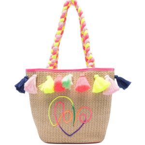 Borsa tote per bambina Billieblush beige intrecciata con nappe
