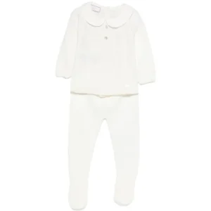 Completo maglioncino e pantaloni per neonati Paz Rodriguez bianco con colletto alla Peter Pan