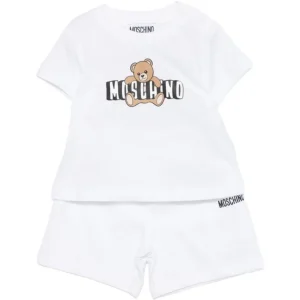 Completo per neonati Moschino Kids bianco con stampa grafica Teddy Bear