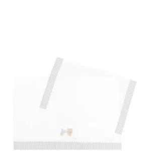Coperta con orli a righe per neonato Il Gufo bianco con bordo a righe