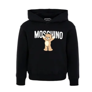 Felpa per bambino Moschino Kids nero con stampa Teddy e cappuccio