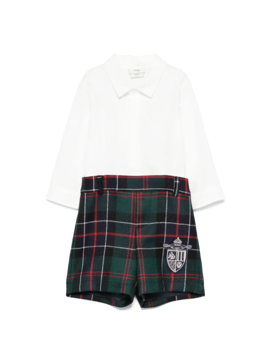 Set camicia e shorts per neonato Fendi Kids bianco a quadri - immagine 2