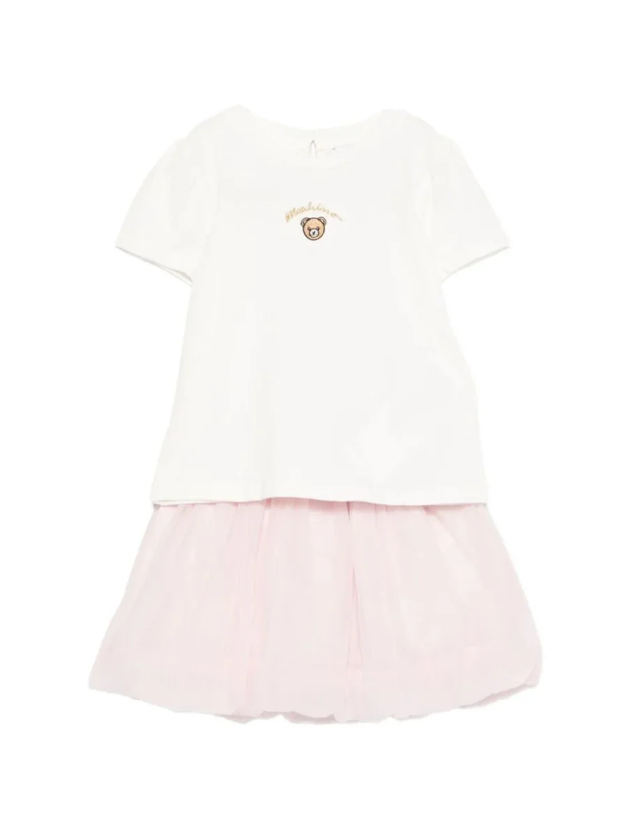 Set t-shirt e gonna per neonata Moschino Kids multicolore con ricamo Teddy Bear