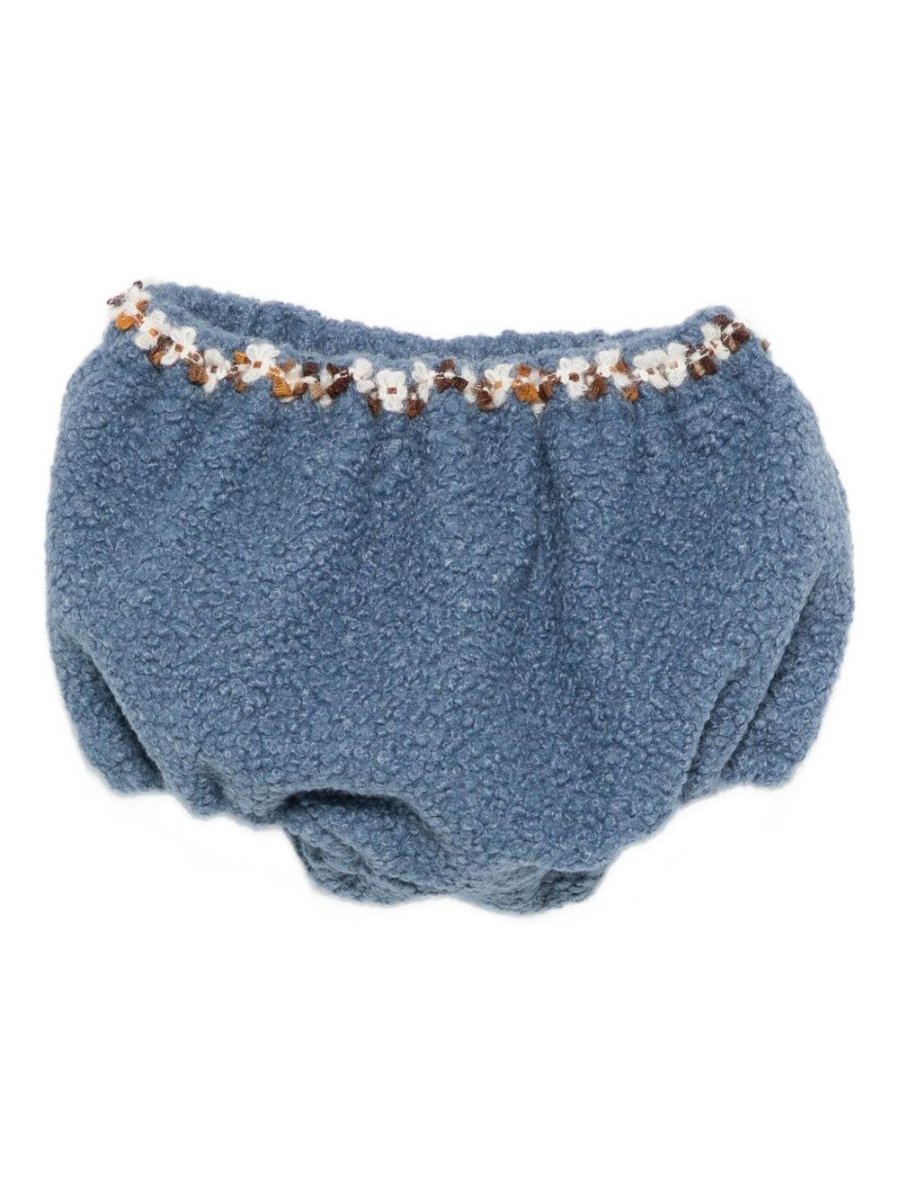 Shorts per neonata A'lapage azzurri con dettaglio floreale ricamato