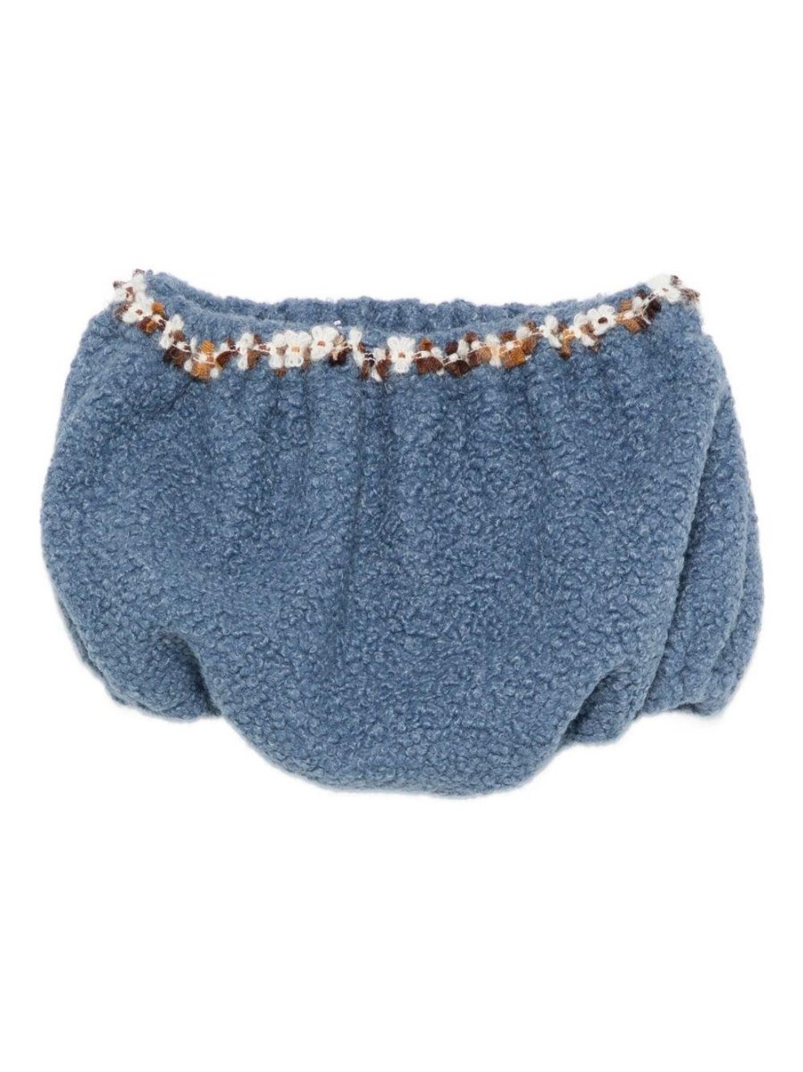 Shorts per neonata A'lapage azzurri con dettaglio floreale ricamato - immagine 4