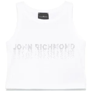 Top con strass per bambina John Richmond Junior bianco con orlo dritto