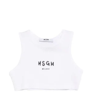 Top corto per bambina MSGM Kids bianca con stampa logo