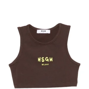 Top per bambina MSGM Kids marrone con stampa logo