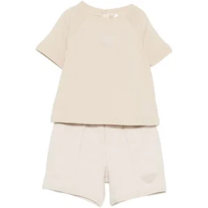 Tuta per neonato Emporio Armani Kids beige con dettaglio logo