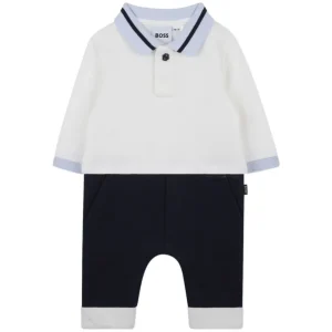 Tutina per neonato Boss Kids blu con colletto stile polo